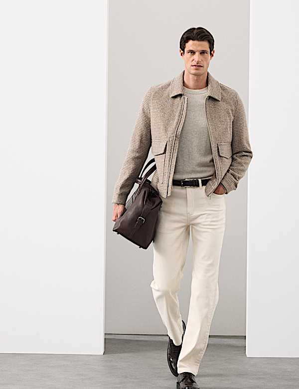 Wool Blend Zip Through Harrington Jacket