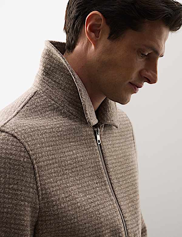 Wool Blend Zip Through Harrington Jacket