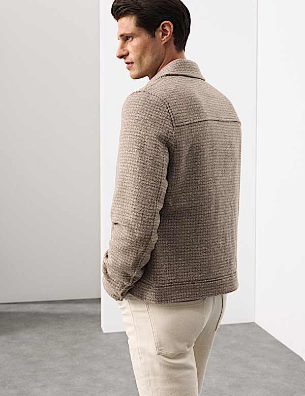 Wool Blend Zip Through Harrington Jacket