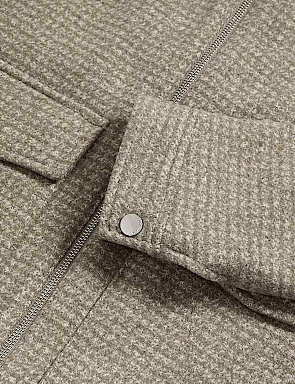 Wool Blend Zip Through Harrington Jacket