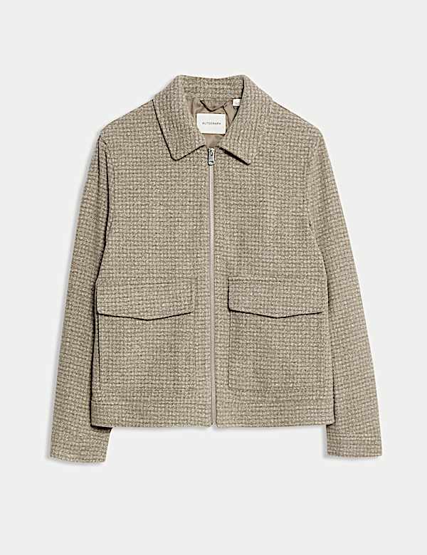 Wool Blend Zip Through Harrington Jacket - VN