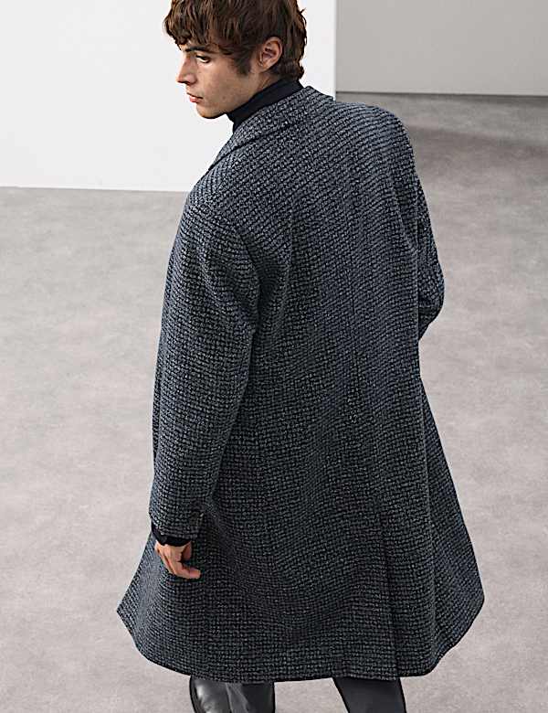 Wool Blend Houndstooth Overcoat - LU