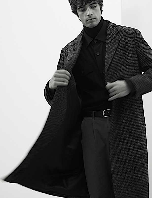 Wool Blend Houndstooth Overcoat - LU