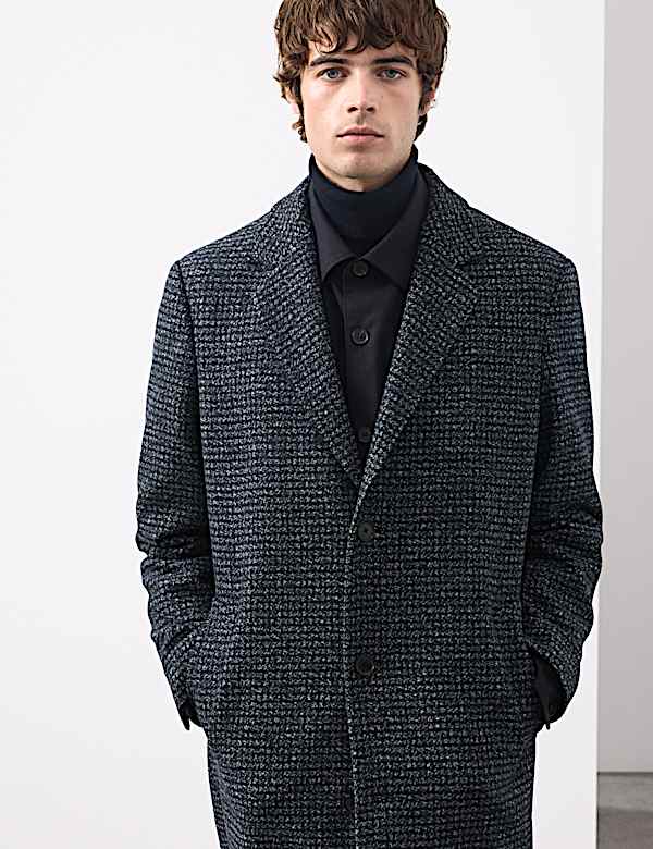 Wool Blend Houndstooth Overcoat - LU