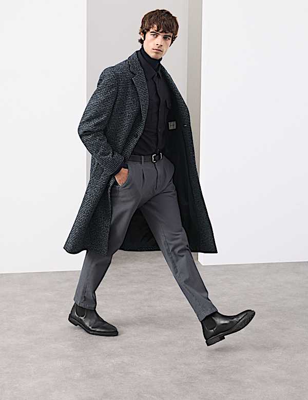 Wool Blend Houndstooth Overcoat - LU