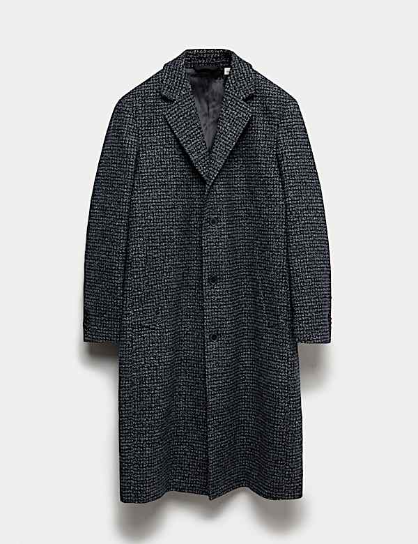 Wool Blend Houndstooth Overcoat - LU