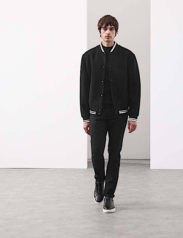 Wool Blend Varsity Bomber Jacket - AT