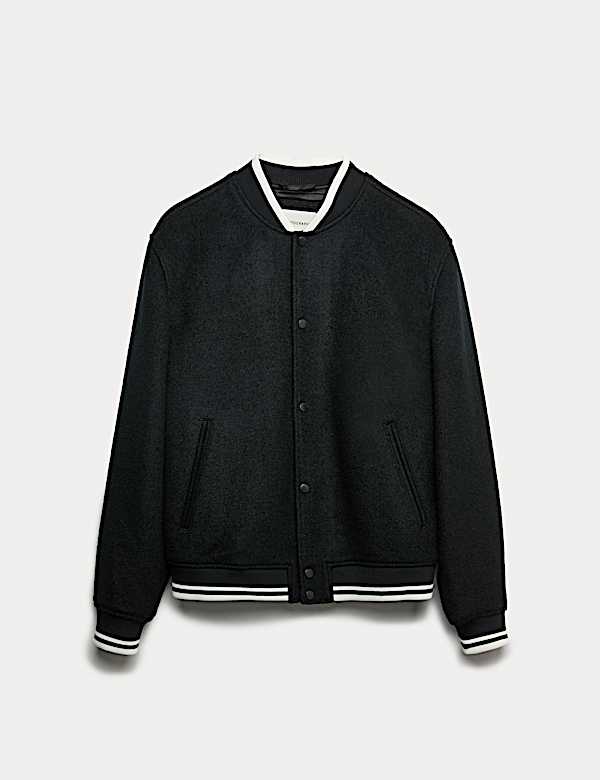 Wool Blend Varsity Bomber Jacket - AT