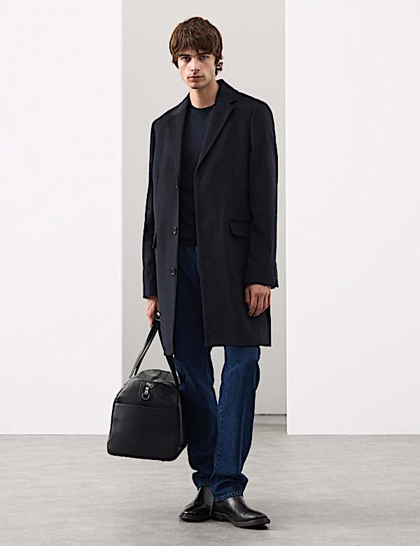 Wool Blend Revere Coat with Cashmere - RS