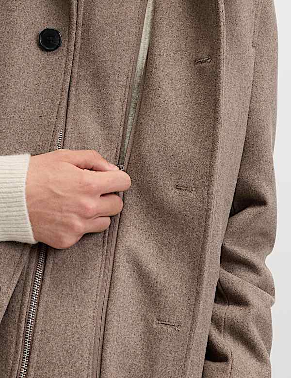 Wool Blend Double Collar Overcoat - GR