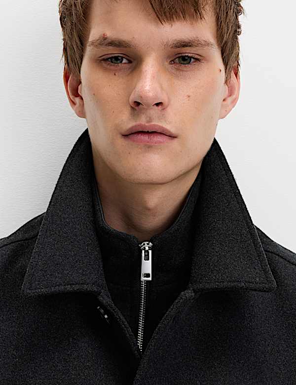 Overjas van wolmix met dubbele kraag - BE