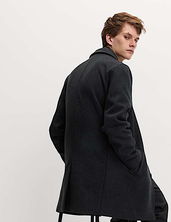 Overjas van wolmix met dubbele kraag - BE