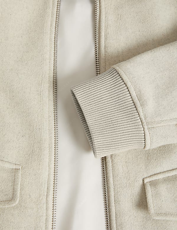 Wool Blend Harrington Bomber Jacket