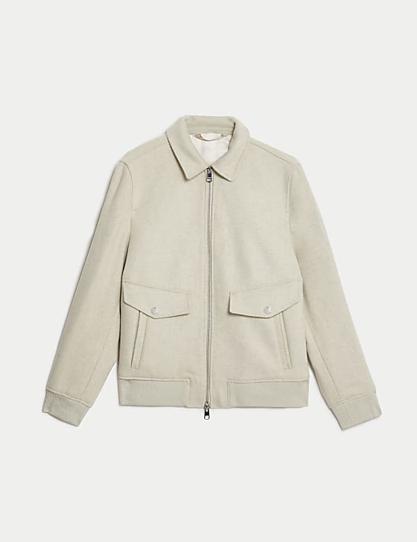 Wool Blend Harrington Bomber Jacket