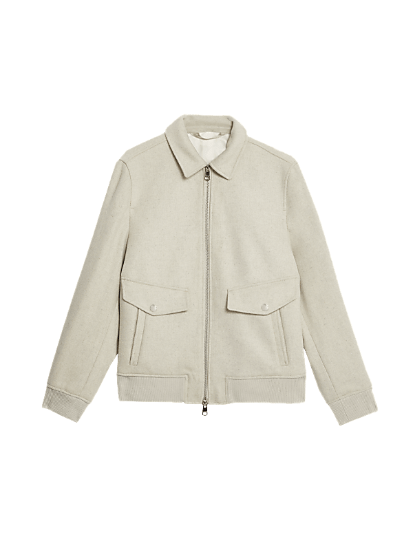 Wool Blend Harrington Bomber Jacket
