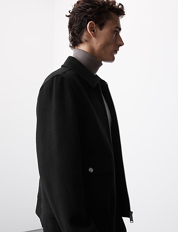 Wool Blend Harrington Bomber Jacket