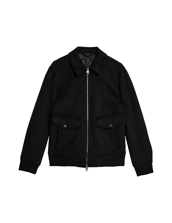 Wool Blend Harrington Bomber Jacket