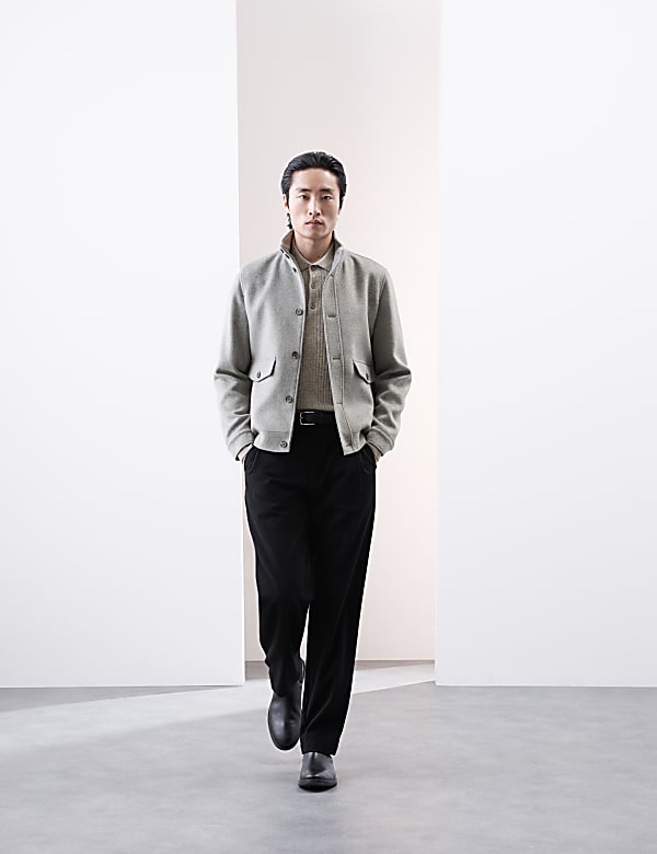 Wool Blend Funnel Neck Jacket