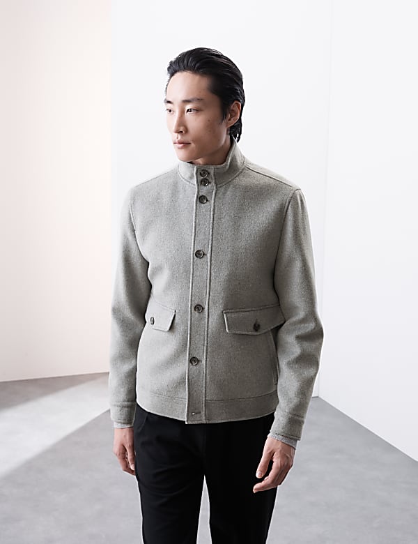 Wool Blend Funnel Neck Jacket