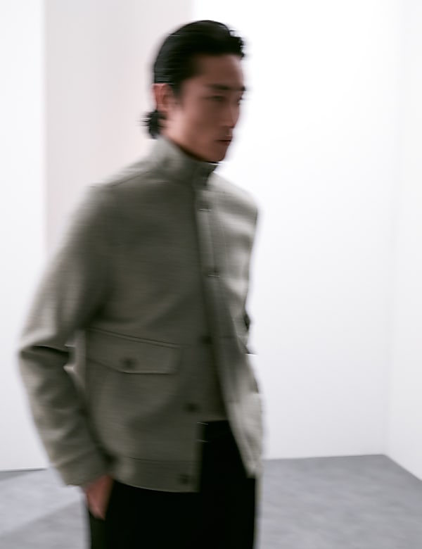 Wool Blend Funnel Neck Jacket