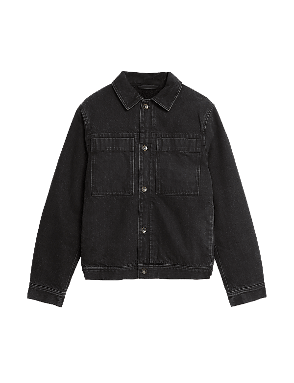 Mens black borg lined denim jacket cheap