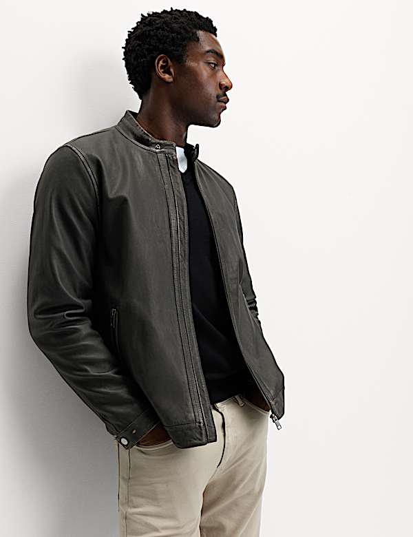 Washed Leather Biker Jacket - KR