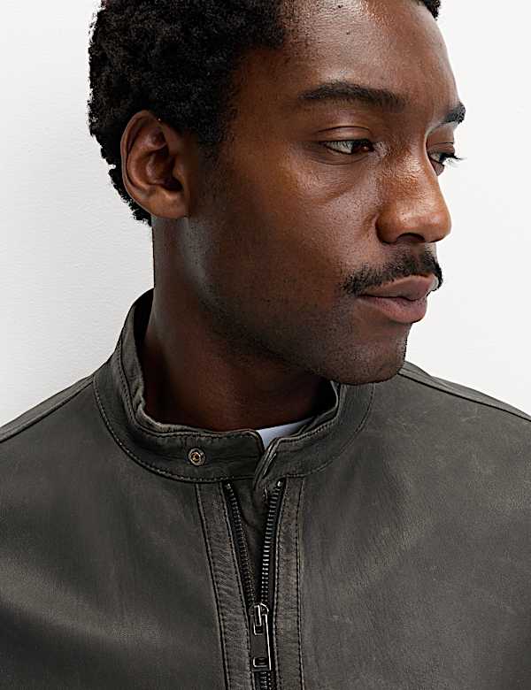 Washed Leather Biker Jacket - PT