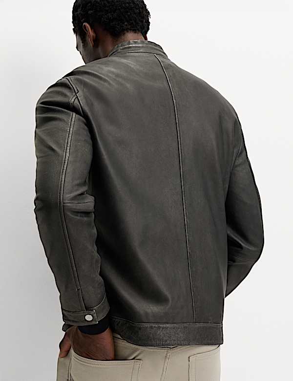 Washed Leather Biker Jacket - PT