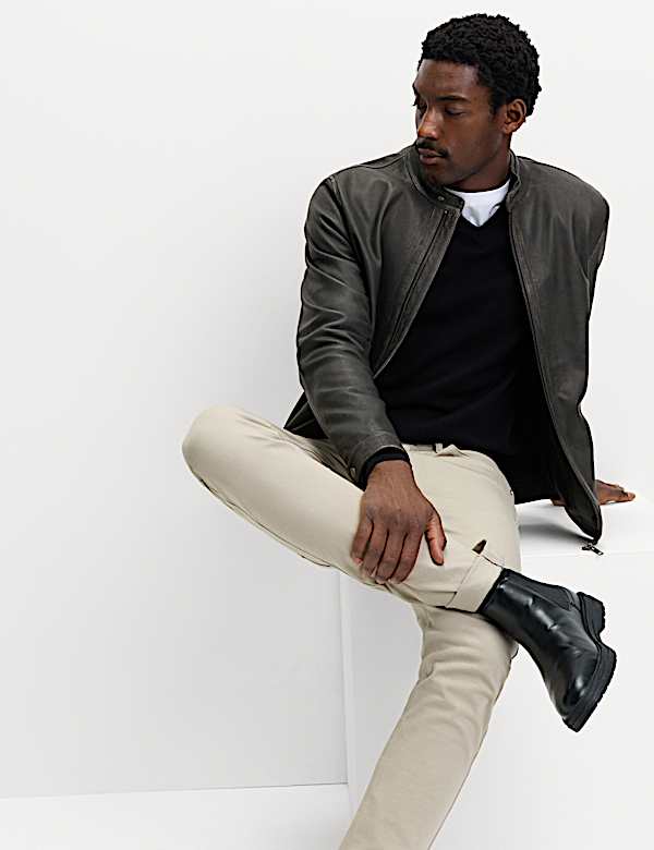 Washed Leather Biker Jacket - PT