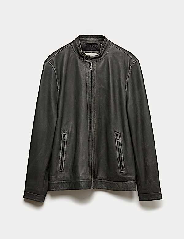 Washed Leather Biker Jacket - PT
