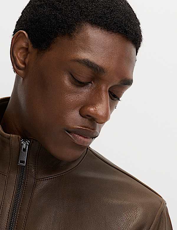 Bikerjacke aus Leder mit Trichterkragen - AT