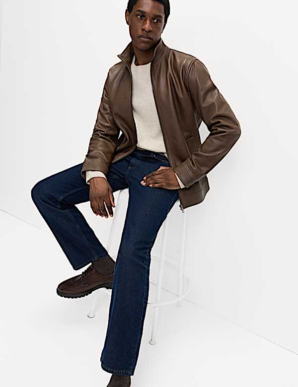 Bikerjacke aus Leder mit Trichterkragen - AT