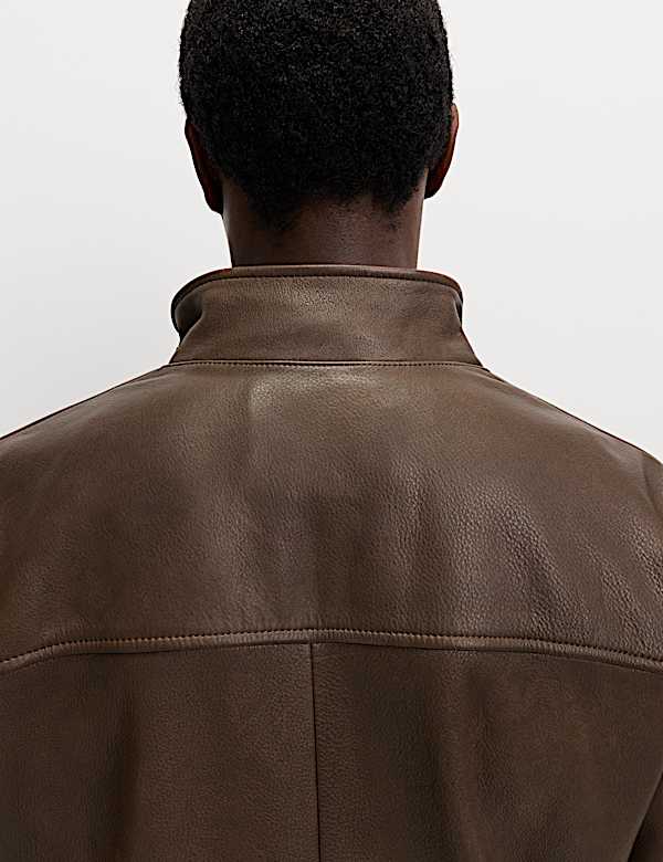 Bikerjacke aus Leder mit Trichterkragen - AT