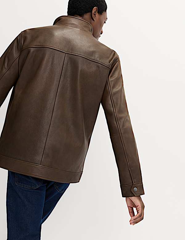 Bikerjacke aus Leder mit Trichterkragen - AT