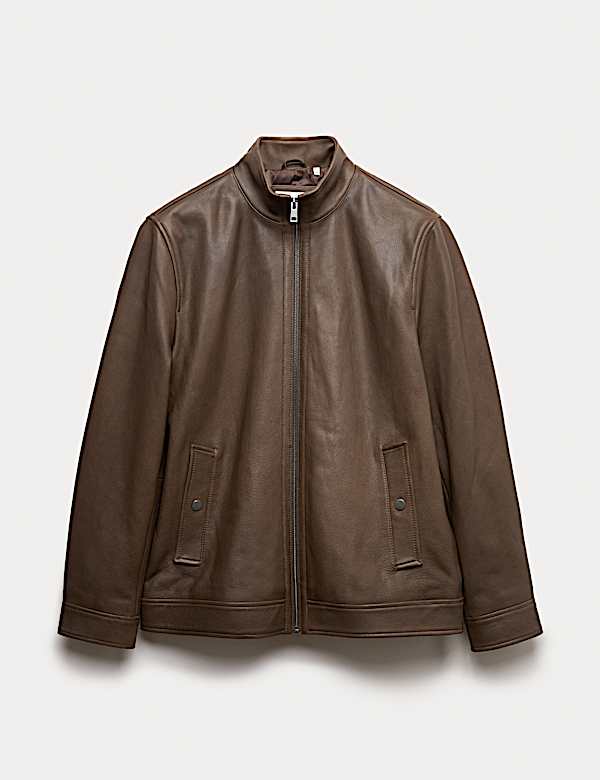 Bikerjacke aus Leder mit Trichterkragen - AT