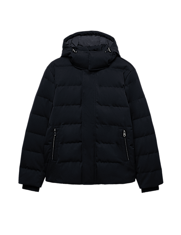 Feather and Down Technical Wool Puffer Jacket