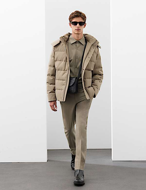 Feather and Down Technical Wool Puffer Jacket
