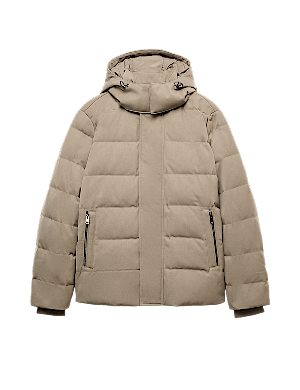 Feather and Down Technical Wool Puffer Jacket