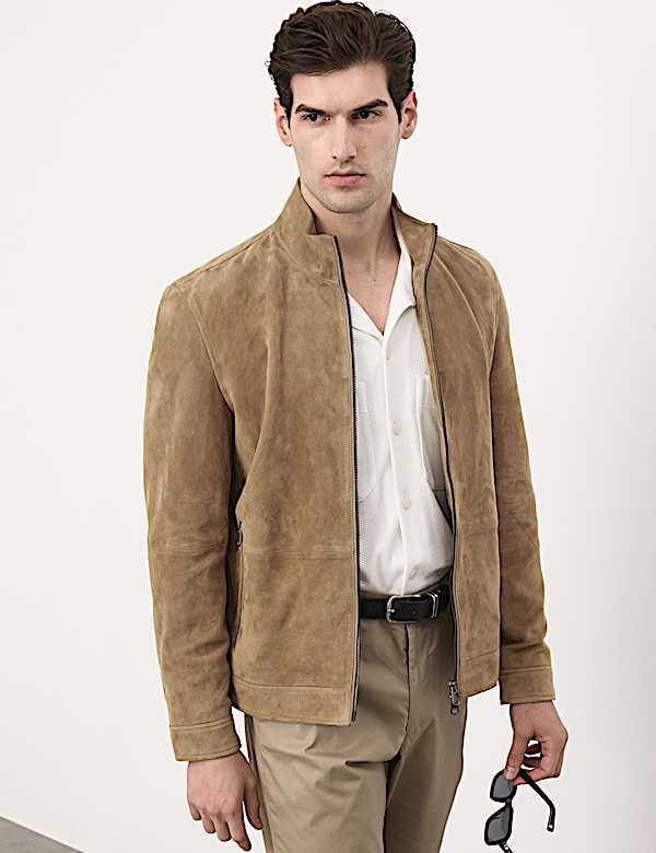 Cashmere Suede Funnel Neck Jacket - AT