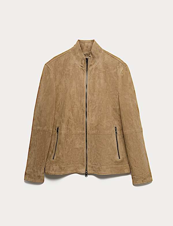 Colbert van su&egrave;de en kasjmier met opstaande kraag - NL