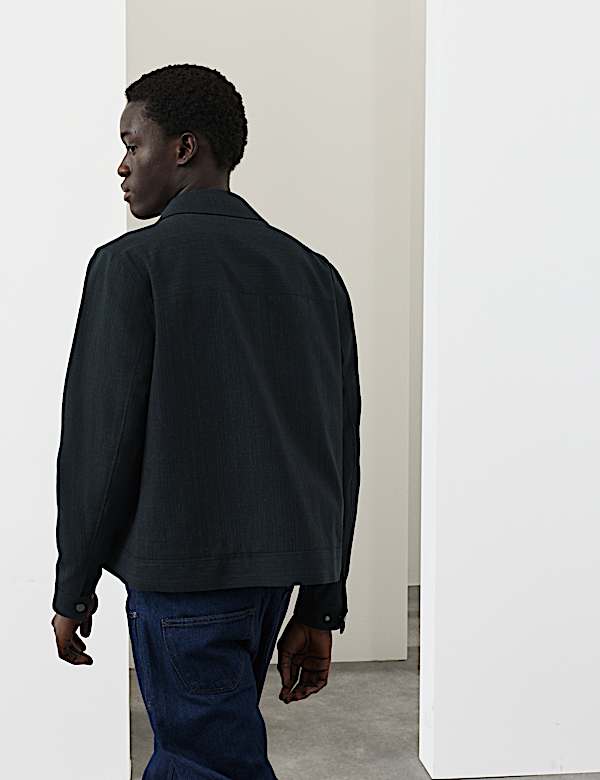 Cotton Blend Textured Harrington Jacket - NL