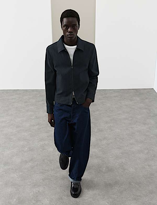 Cotton Blend Textured Harrington Jacket - NL