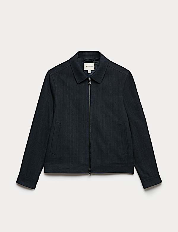 Cotton Blend Textured Harrington Jacket - NL
