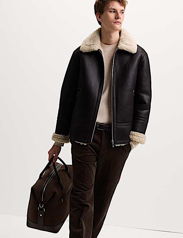 Faux Leather Aviator Jacket - CZ