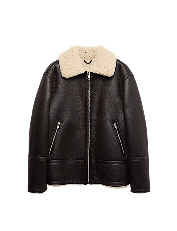 Faux Leather Aviator Jacket