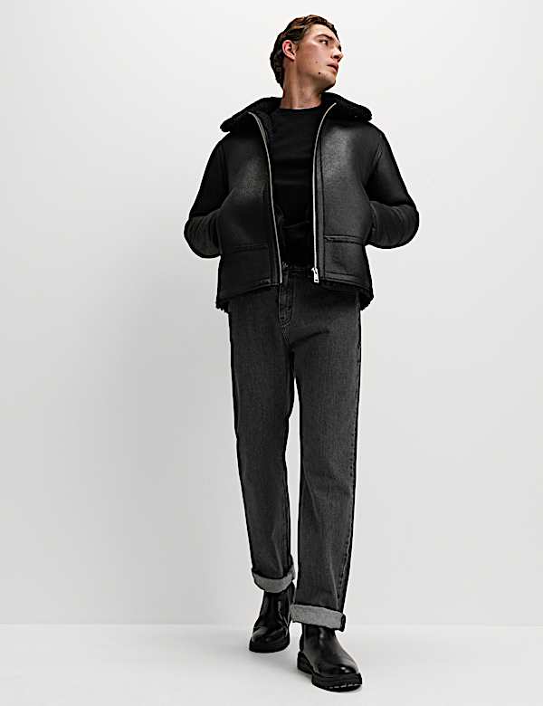 Faux Leather Aviator Jacket - FR