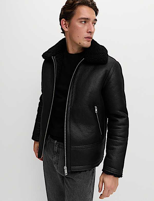 Faux Leather Aviator Jacket - FR