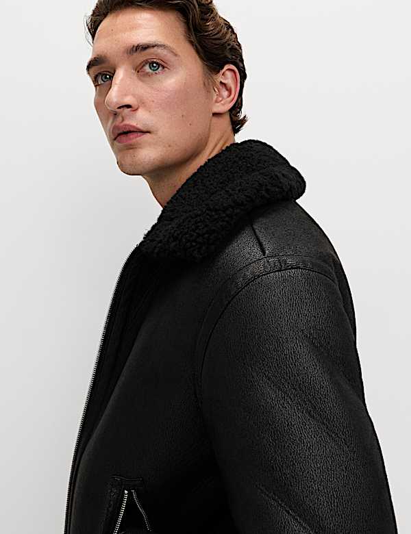 Faux Leather Aviator Jacket - FR