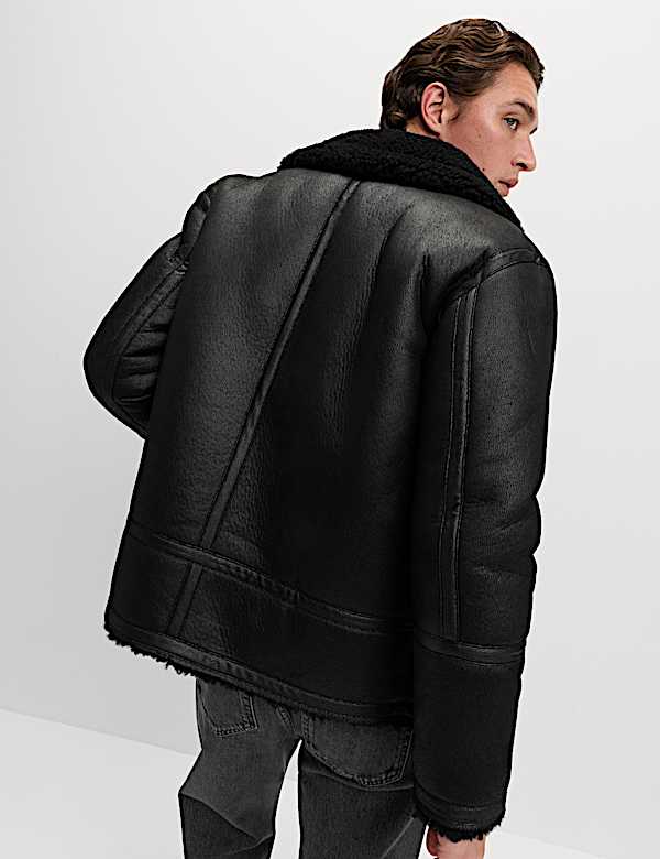 Faux Leather Aviator Jacket - FR