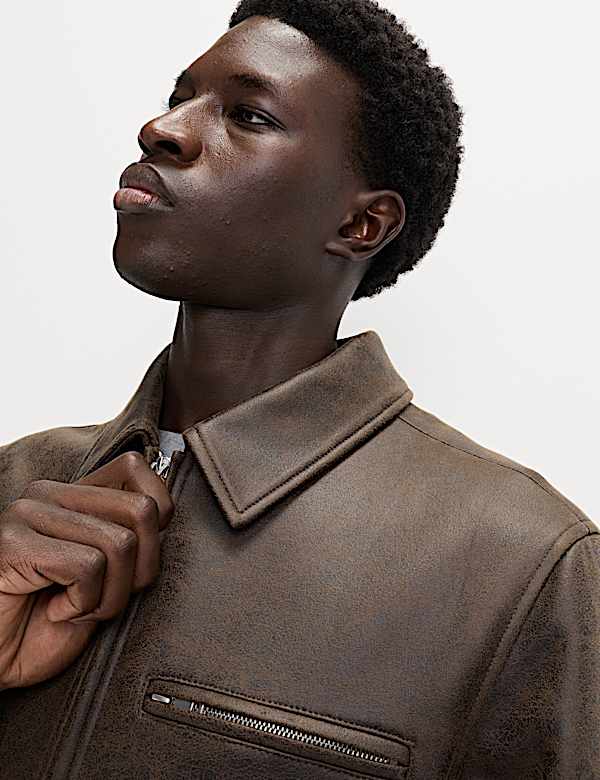 Distressed Faux Leather Harrington Jacket - PT